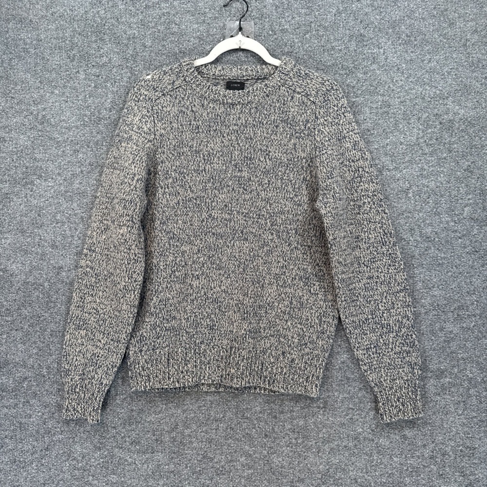J.Crew Fisherman Sweater Men Medium Blue Marled Lambswool Knit Pullover Classic